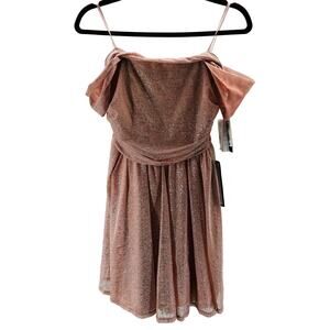 CITY STUDIO sz 7 pink blush silver ruched off shoulder mini dress NWT B89